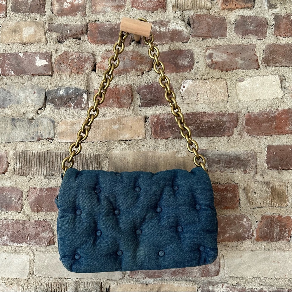 Zara Blue Denim Quilted Shoulder Bag